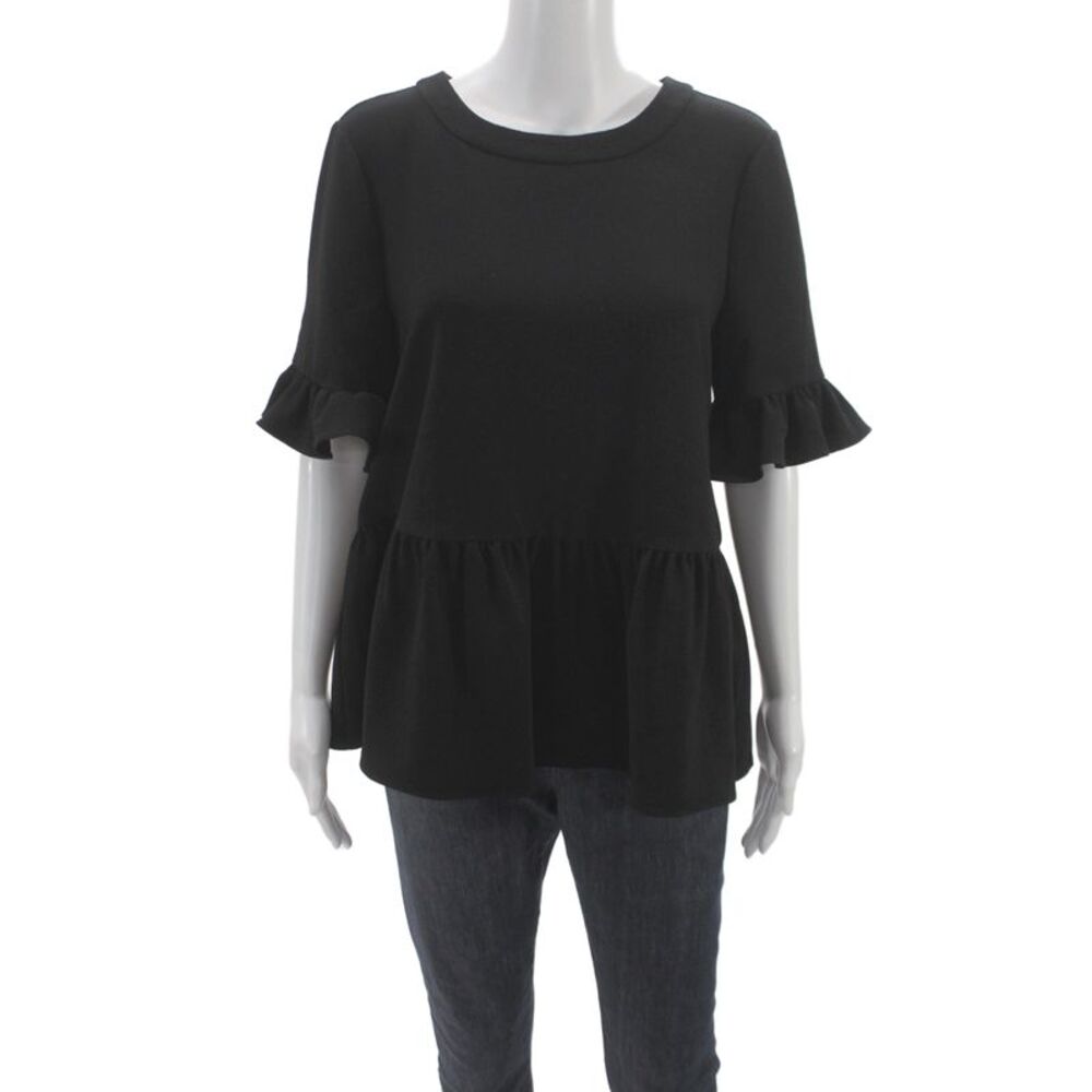 Kate Spade New York Women Tunic Blouse Black 3/4 Sleeve Round Neck Size L